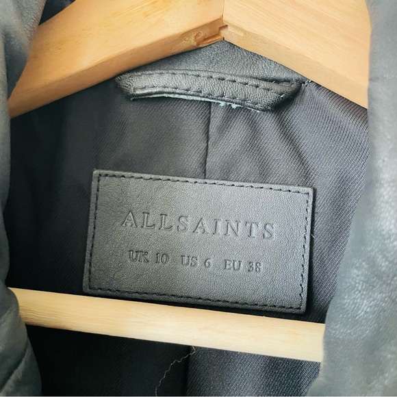 Allsaints US 6 Cargo 100% sheep leather Distressed Biker Jacket in black / grey - Picture 4 of 7